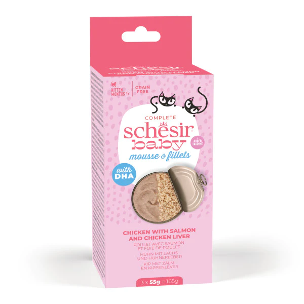 Schesir Baby Tavuk ile Somon ve Tavuk Karaciğeri Çift Kıvam Konserve 3x55g